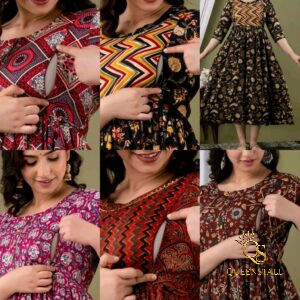 Women's Pure Cotton Maternity / Feeding Dress - Printed