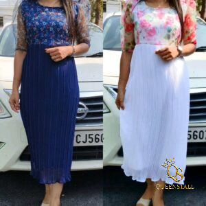Pleated Maternity Dress - Blue & White