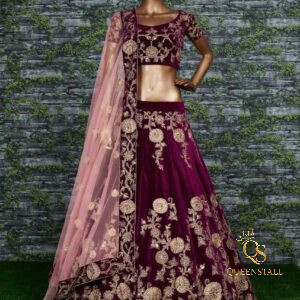 Regal Purple Velvet Floral Embroidered Lehenga Choli